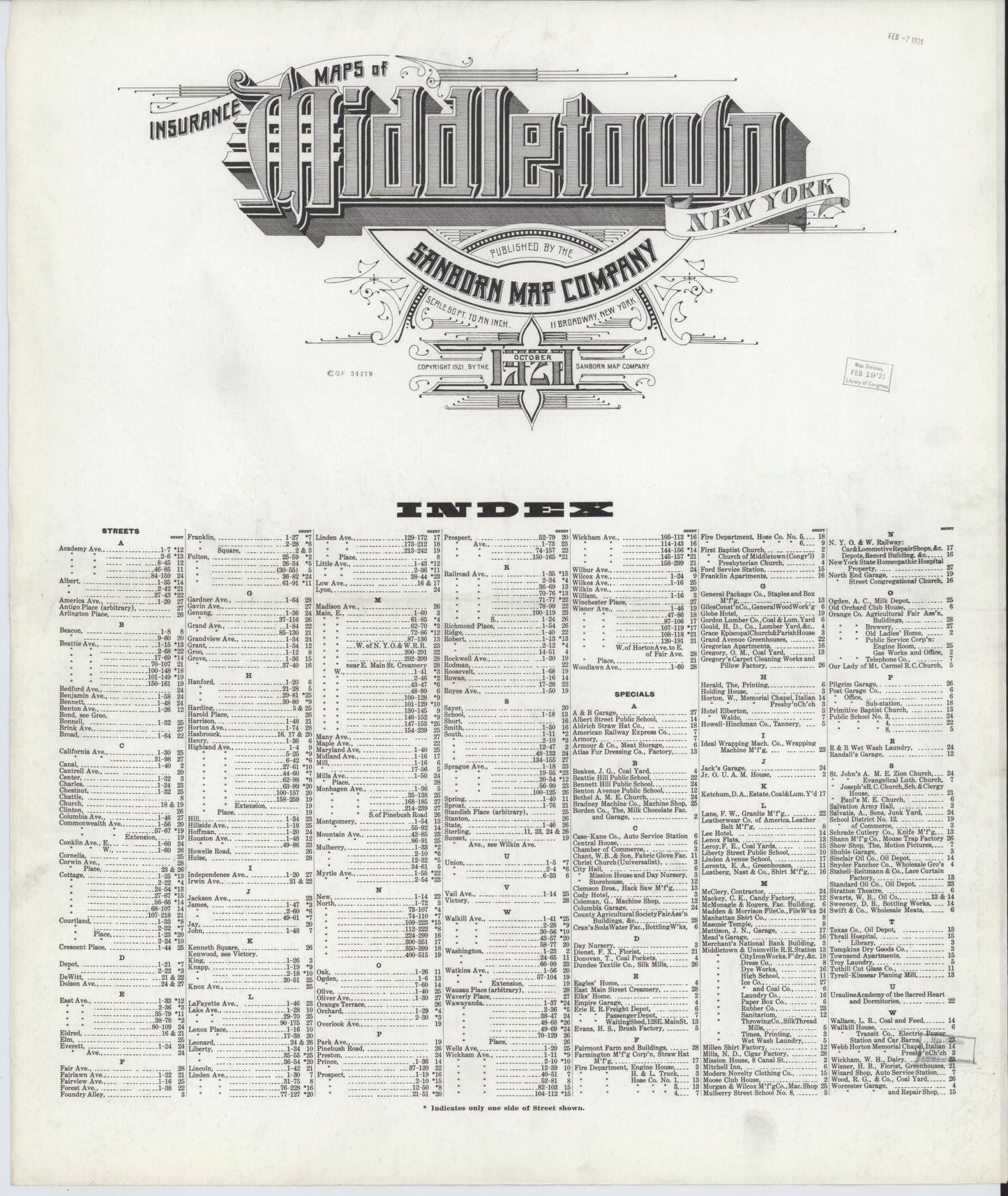 Sanborn Fire Insurance Map from Middletown, Orange County, New York. (1920) – Historic Sanborn Fire Insurance Map Print