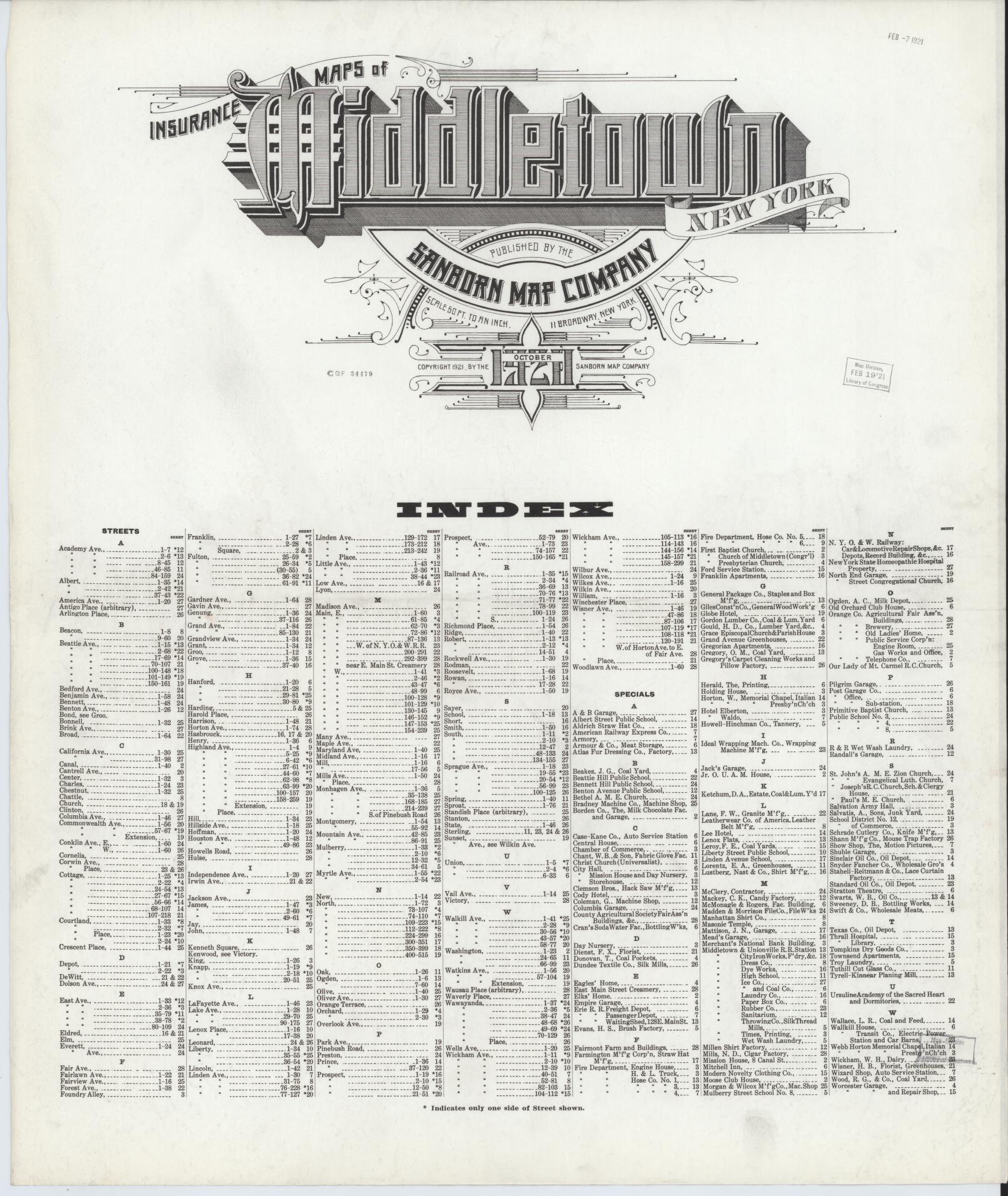 Sanborn Fire Insurance Map from Middletown, Orange County, New York. (1920) – Historic Sanborn Fire Insurance Map Print
