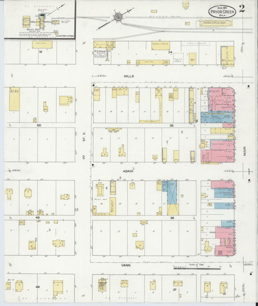 Sanborn Fire Insurance Map from Pryor Creek, Mayes County, Oklahoma (1910), Sheet #0002 - Historic Sanborn Fire Insurance Map Print, vintage old map wall art, antique decor, genealogy gift, Oklahoma Oklahoma map