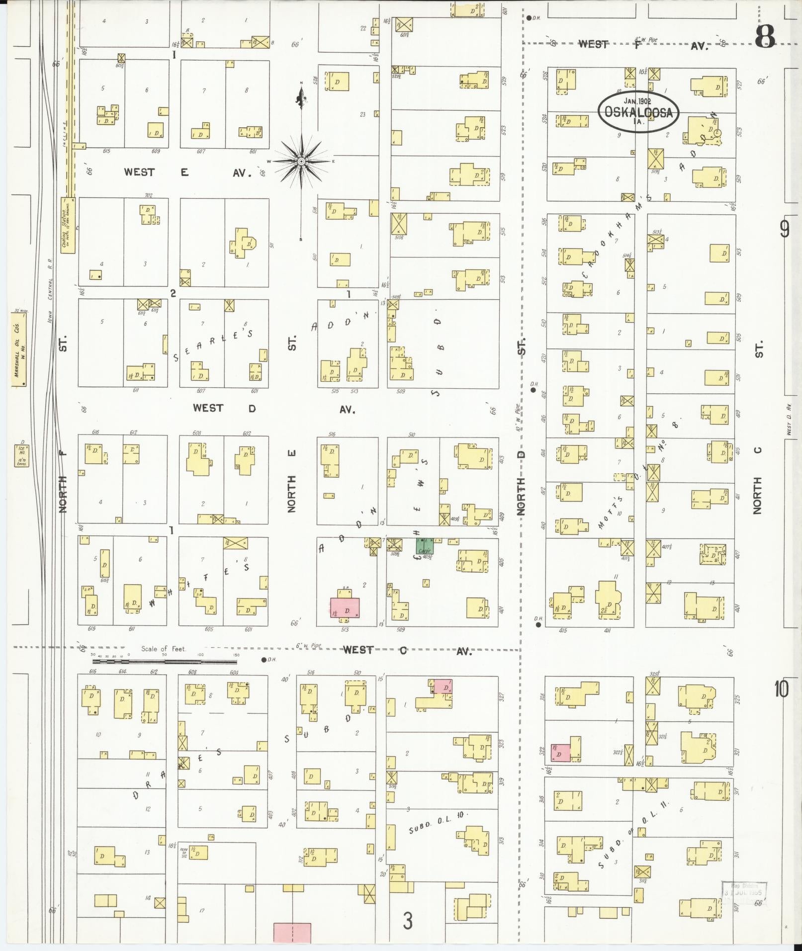 Sanborn Fire Insurance Map from Oskaloosa, Mahaska County, Iowa (1902), Sheet #0008 - Historic Sanborn Fire Insurance Map Print