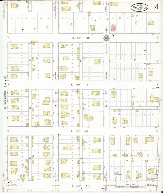 Sanborn Fire Insurance Map from Wellington, Sumner County, Kansas (1912), Sheet #0004 - Historic Sanborn Fire Insurance Map Print, vintage old map wall art, antique decor, genealogy gift, Kansas Kansas map