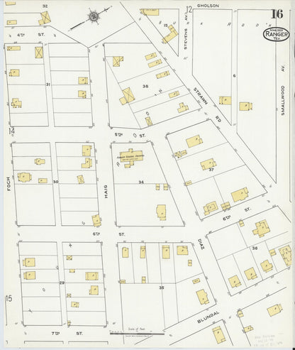 Sanborn Fire Insurance Map from Ranger, Eastland County, Texas (1920), Sheet #0016 - Complete Map Set gallery image, historic Sanborn map, vintage wall art, Texas Texas