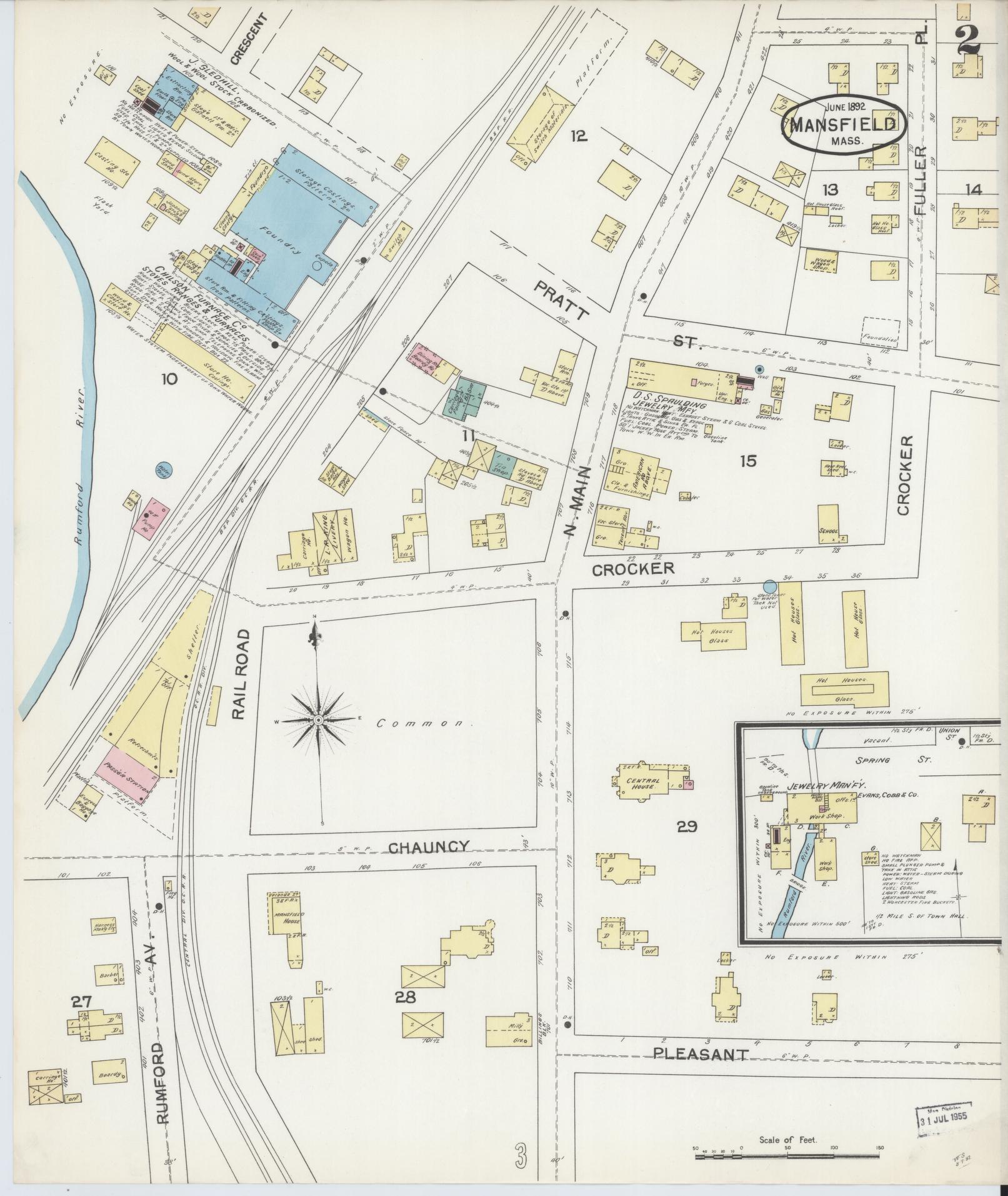 Sanborn Fire Insurance Map from Mansfield, Bristol County, Massachusetts (1892), Sheet #0002 - Complete Map Set gallery image, historic Sanborn map, vintage wall art, Massachusetts Massachusetts