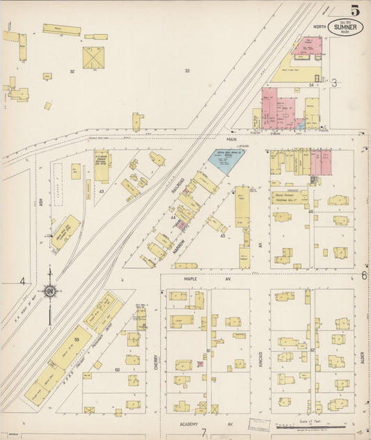 Sanborn Fire Insurance Map from Sumner, Pierce County, Washington (1919), Sheet #0005 - Historic Sanborn Fire Insurance Map Print, vintage old map wall art, antique decor, genealogy gift, Washington Washington map