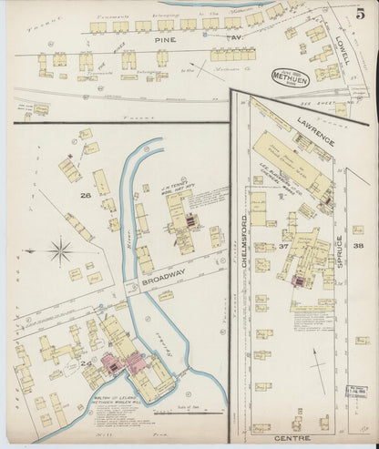 Sanborn Fire Insurance Map from Methuen, Essex County, Massachusetts (1885), Sheet #0005 - Historic Sanborn Fire Insurance Map Print, vintage old map wall art, antique decor, genealogy gift, Massachusetts Massachusetts map