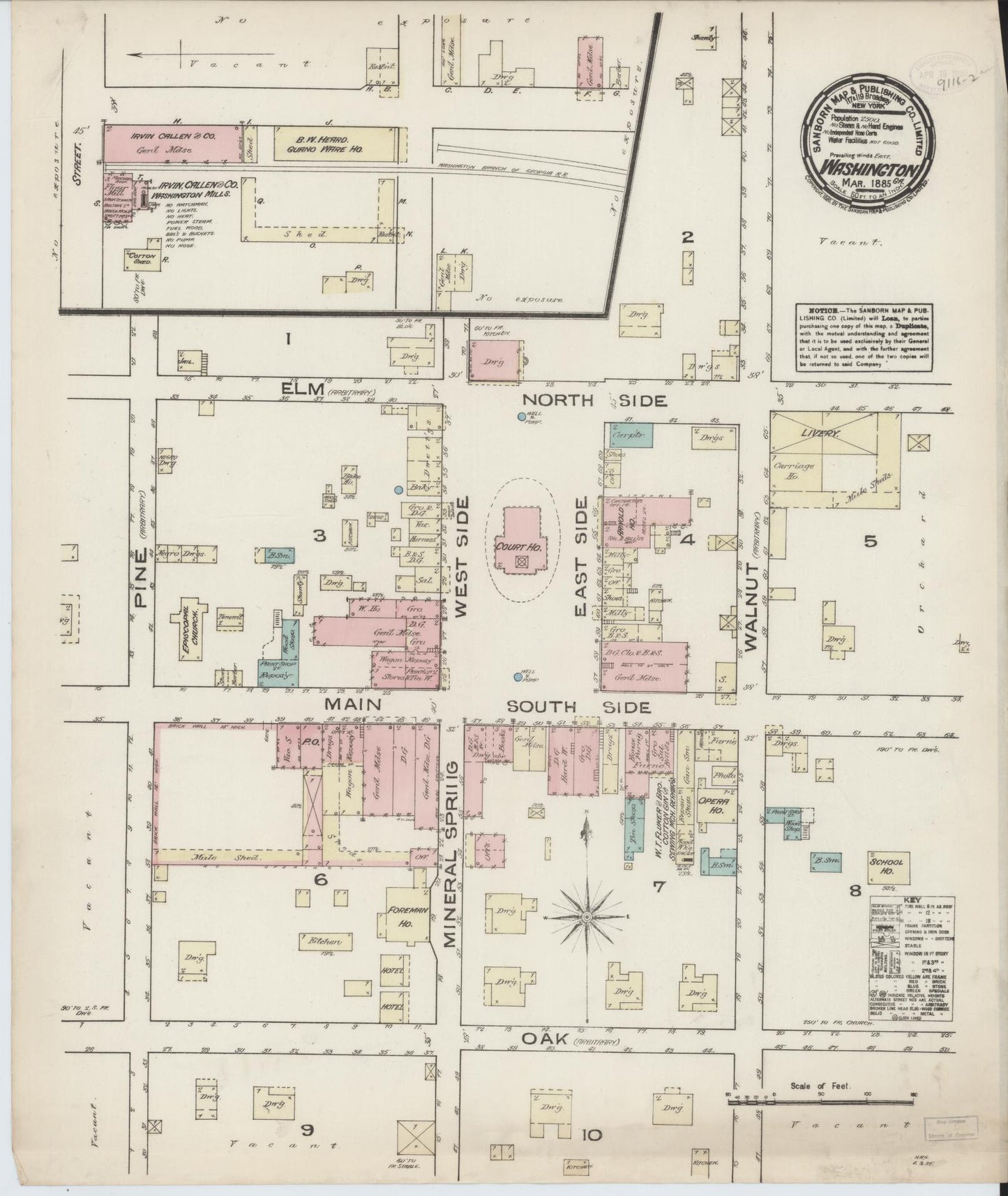 Sanborn Fire Insurance Map from Washington, Wilkes County, Georgia (1885), Sheet #0001 - Historic Sanborn Fire Insurance Map Print, vintage old map wall art, antique decor, genealogy gift, Washington Washington map