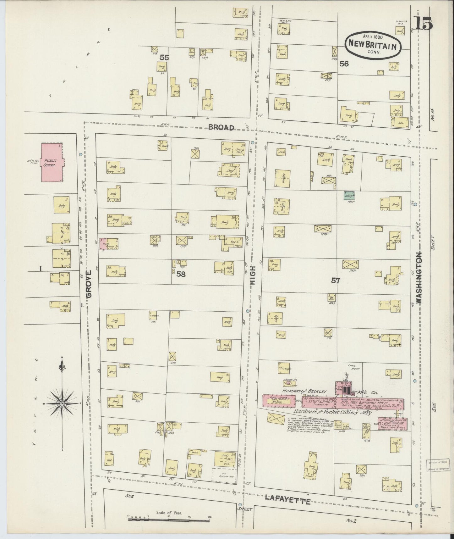 Sanborn Fire Insurance Map from New Britain, Hartford County, Connecticut (1890), Sheet #0015 - Complete Map Set gallery image, historic Sanborn map, vintage wall art, Connecticut Connecticut