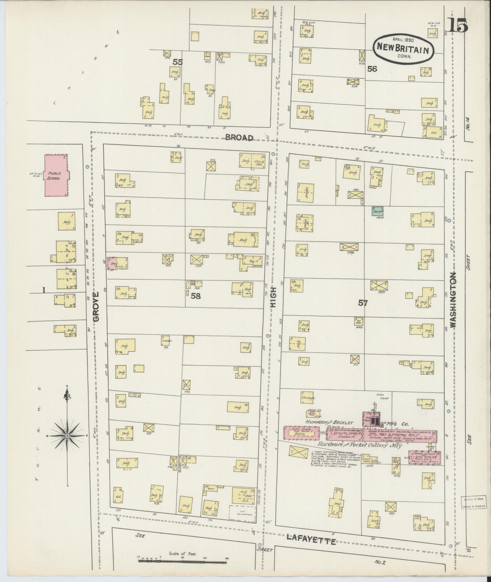 Sanborn Fire Insurance Map from New Britain, Hartford County, Connecticut (1890), Sheet #0015 - Complete Map Set gallery image, historic Sanborn map, vintage wall art, Connecticut Connecticut