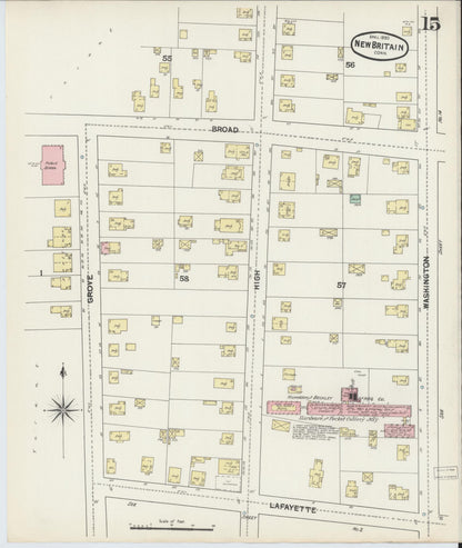 Sanborn Fire Insurance Map from New Britain, Hartford County, Connecticut (1890), Sheet #0015 - Complete Map Set gallery image, historic Sanborn map, vintage wall art, Connecticut Connecticut