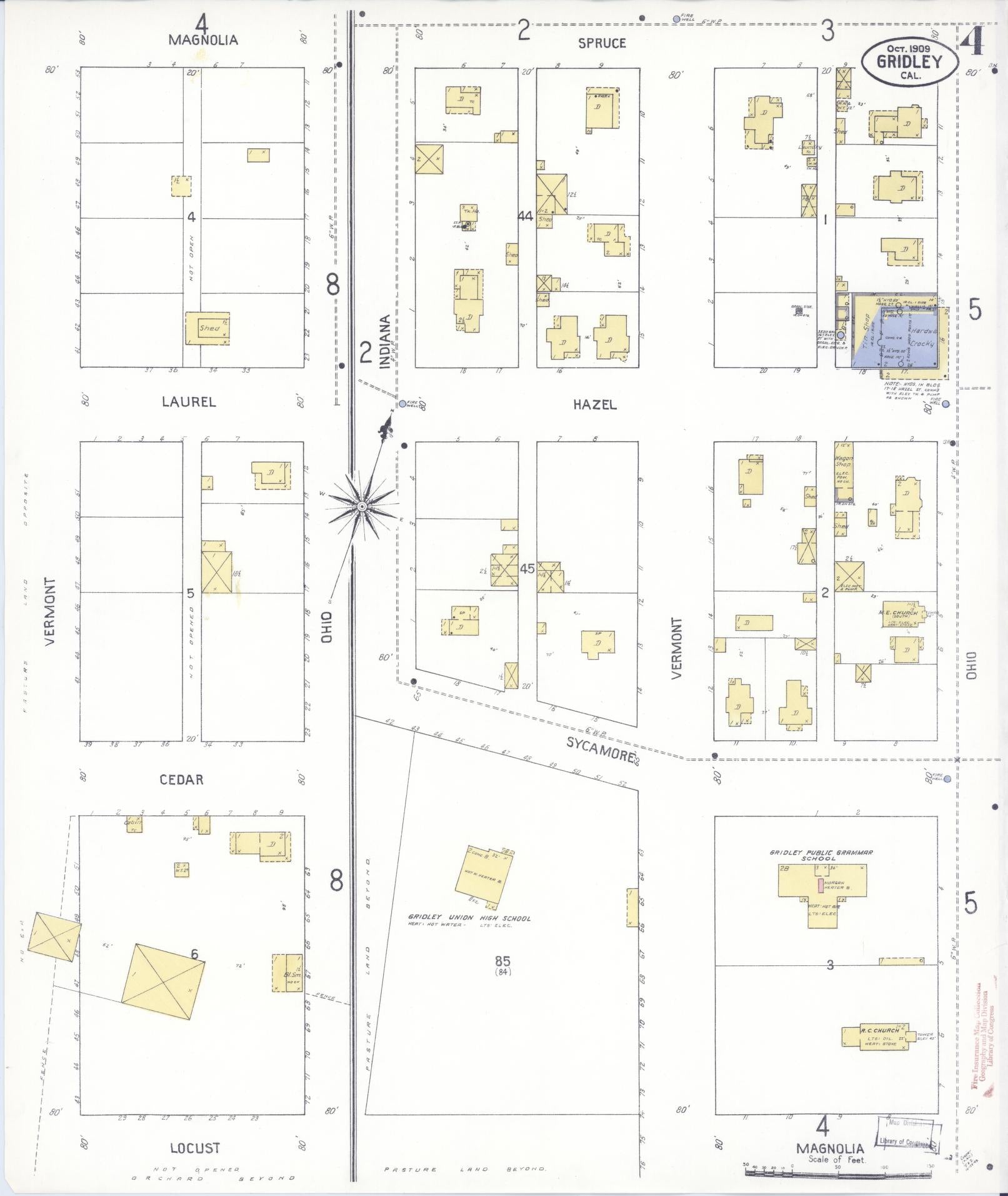 Sanborn Fire Insurance Map from Gridley, Butte County, California (1909), Sheet #0003 - Historic Sanborn Fire Insurance Map Print, vintage old map wall art, antique decor, genealogy gift, California California map