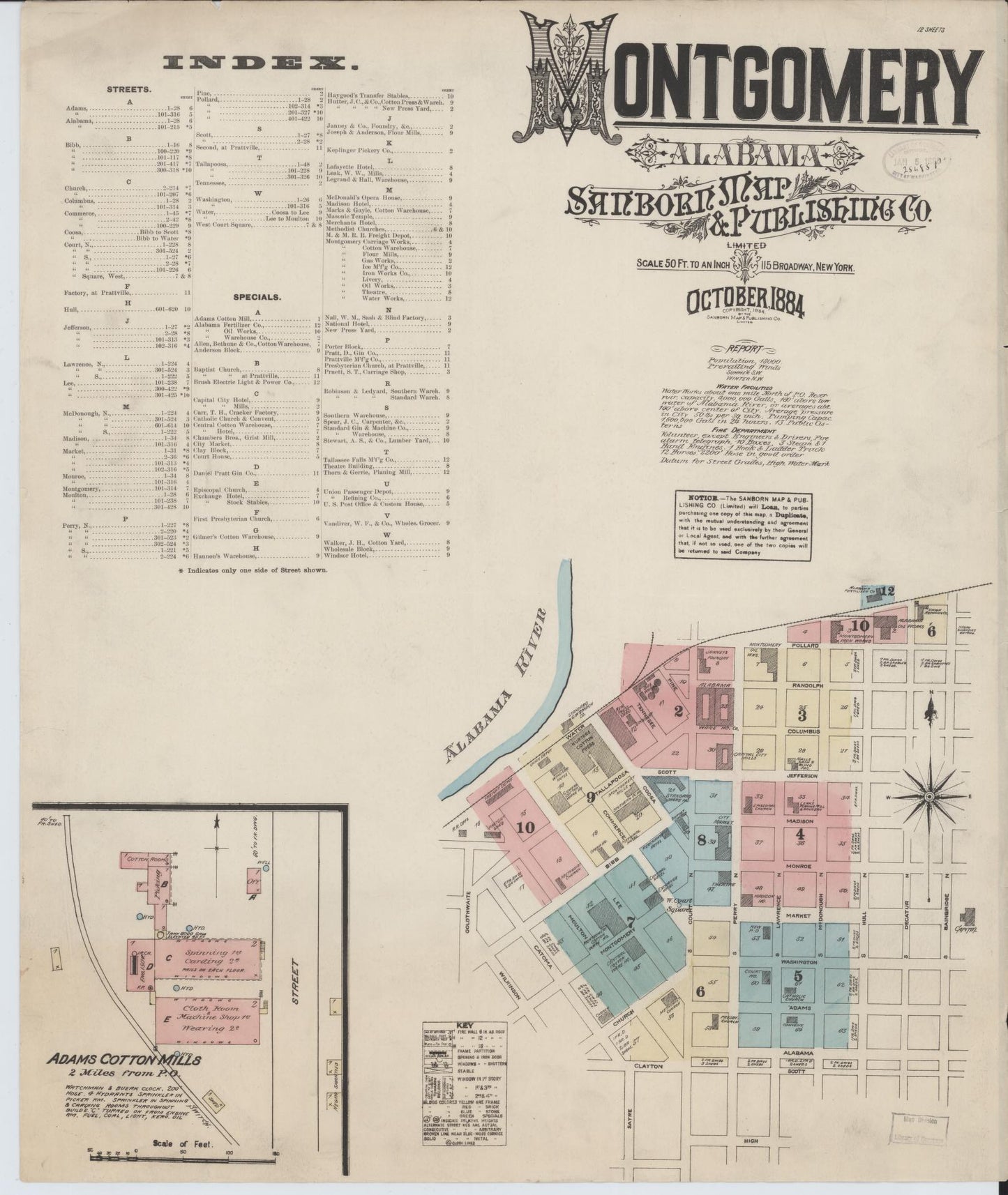 Sanborn Fire Insurance Map from Montgomery, Montgomery County, Alabama (1884), Sheet #0001 - Complete Map Set gallery image, historic Sanborn map, vintage wall art, Alabama Alabama