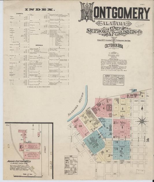 Sanborn Fire Insurance Map from Montgomery, Montgomery County, Alabama (1884), Sheet #0001 - Complete Map Set gallery image, historic Sanborn map, vintage wall art, Alabama Alabama