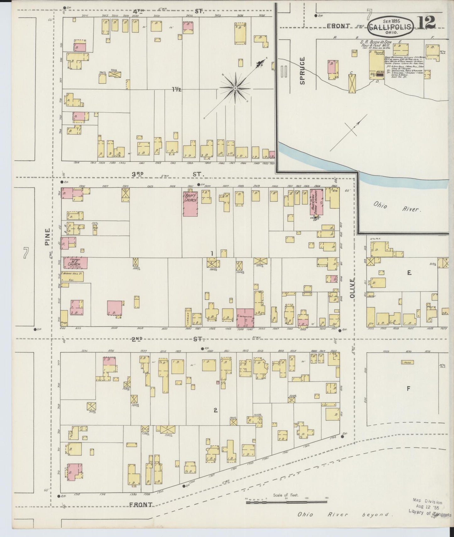 Sanborn Fire Insurance Map from Gallipolis, Gallia County, Ohio (1895), Sheet #0012 - Historic Sanborn Fire Insurance Map Print, vintage old map wall art, antique decor, genealogy gift, Ohio Ohio map
