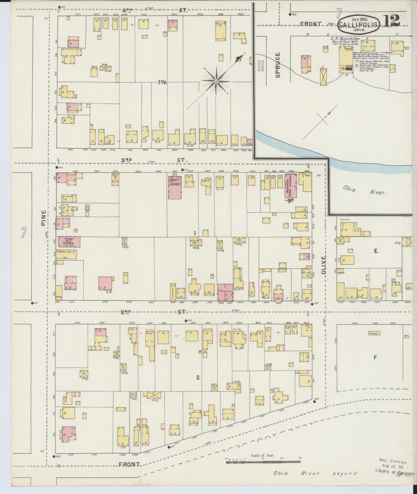 Sanborn Fire Insurance Map from Gallipolis, Gallia County, Ohio (1895), Sheet #0012 - Historic Sanborn Fire Insurance Map Print, vintage old map wall art, antique decor, genealogy gift, Ohio Ohio map