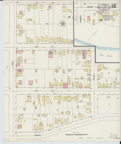Sanborn Fire Insurance Map from Gallipolis, Gallia County, Ohio (1895), Sheet #0012 - Historic Sanborn Fire Insurance Map Print, vintage old map wall art, antique decor, genealogy gift, Ohio Ohio map