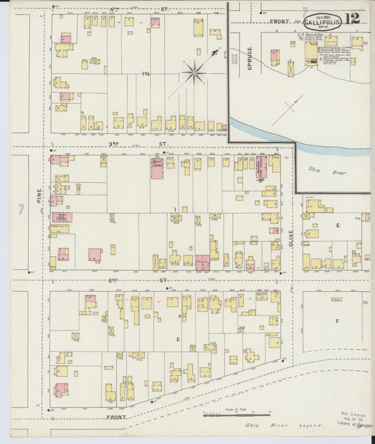 Sanborn Fire Insurance Map from Gallipolis, Gallia County, Ohio (1895), Sheet #0012 - Historic Sanborn Fire Insurance Map Print, vintage old map wall art, antique decor, genealogy gift, Ohio Ohio map