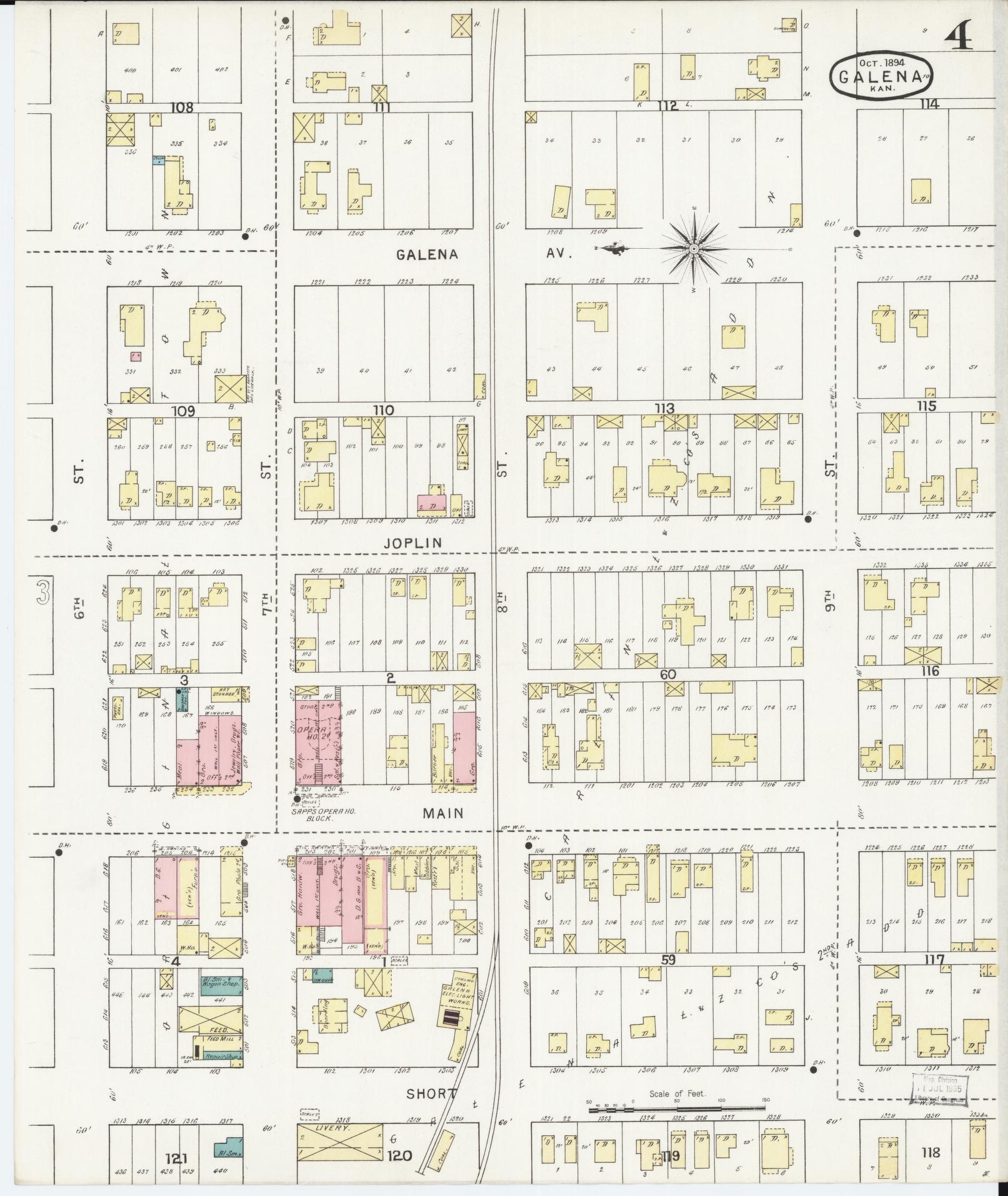 Sanborn Fire Insurance Map from Galena, Cherokee County, Kansas (1894), Sheet #0004 - Historic Sanborn Fire Insurance Map Print, vintage old map wall art, antique decor, genealogy gift, Kansas Kansas map