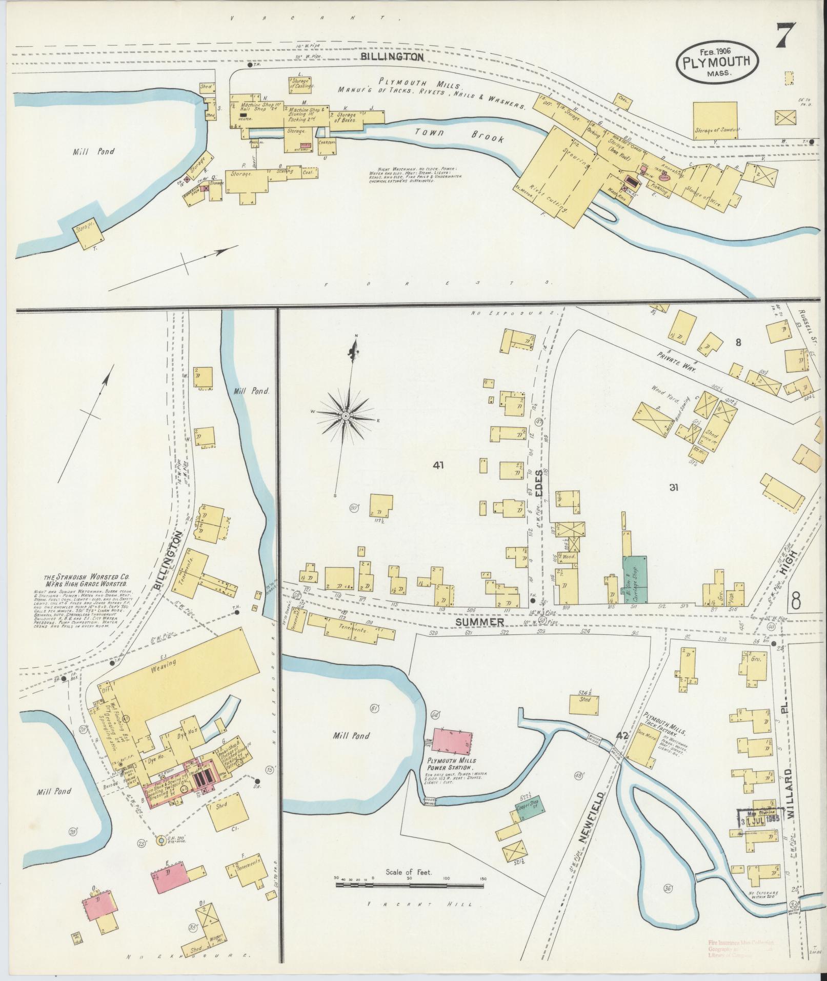 Sanborn Fire Insurance Map from Plymouth, Plymouth County, Massachusetts (1906), Sheet #0007 - Complete Map Set gallery image, historic Sanborn map, vintage wall art, Massachusetts Massachusetts