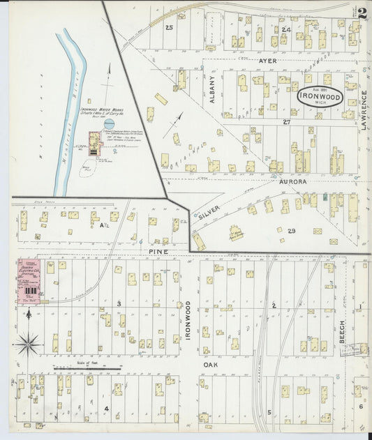Sanborn Fire Insurance Map from Ironwood, Gogebic County, Michigan (1891), Sheet #0002 - Historic Sanborn Fire Insurance Map Print, vintage old map wall art, antique decor, genealogy gift, Michigan Michigan map