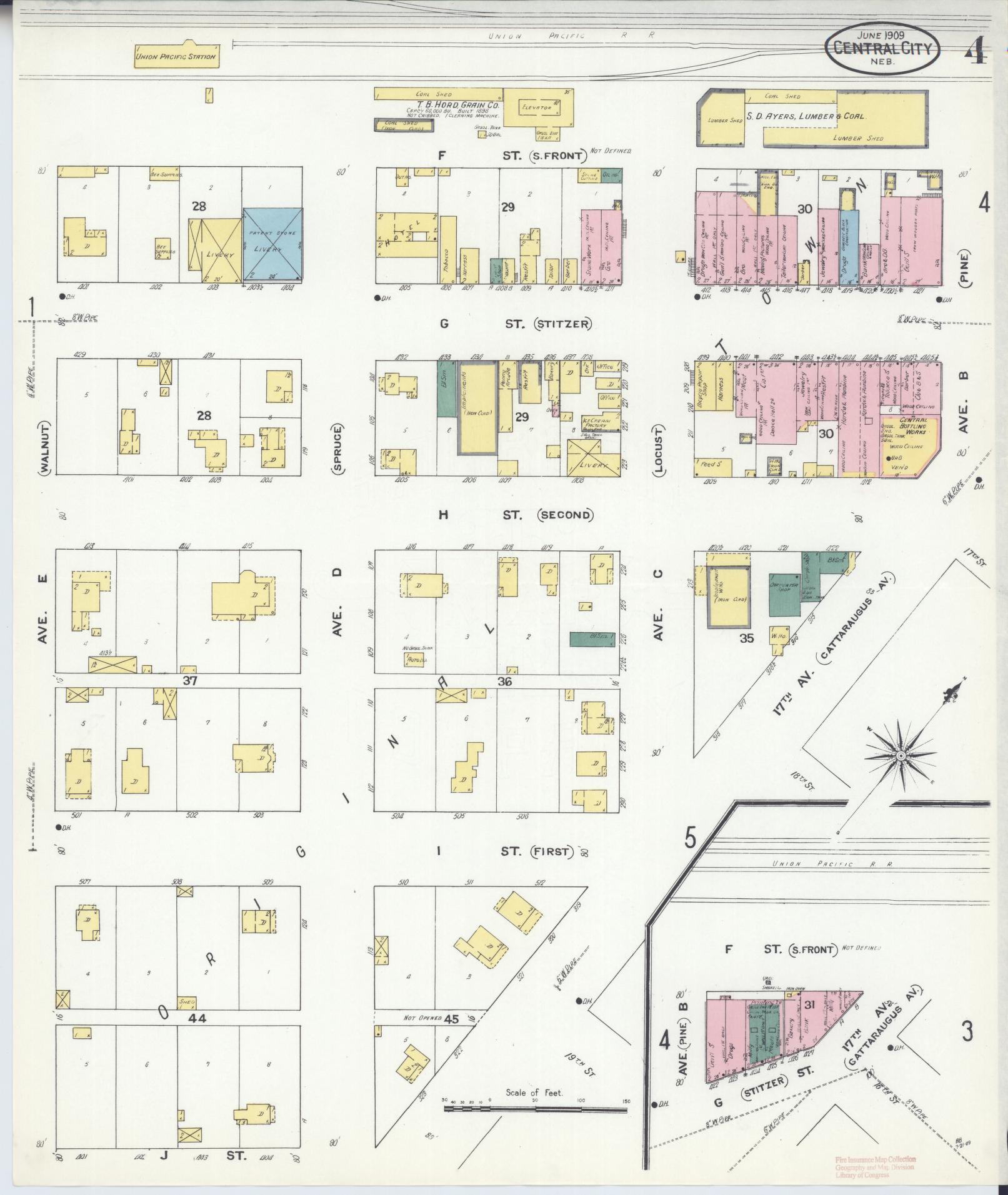 Sanborn Fire Insurance Map from Central City, Merrick County, Nebraska (1909), Sheet #0004 - Complete Map Set gallery image, historic Sanborn map, vintage wall art, Nebraska Nebraska