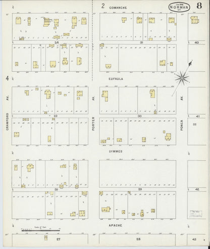 Sanborn Fire Insurance Map from Norman, Cleveland County, Oklahoma (1896), Sheet #0008 - Complete Map Set gallery image, historic Sanborn map, vintage wall art, Oklahoma Oklahoma