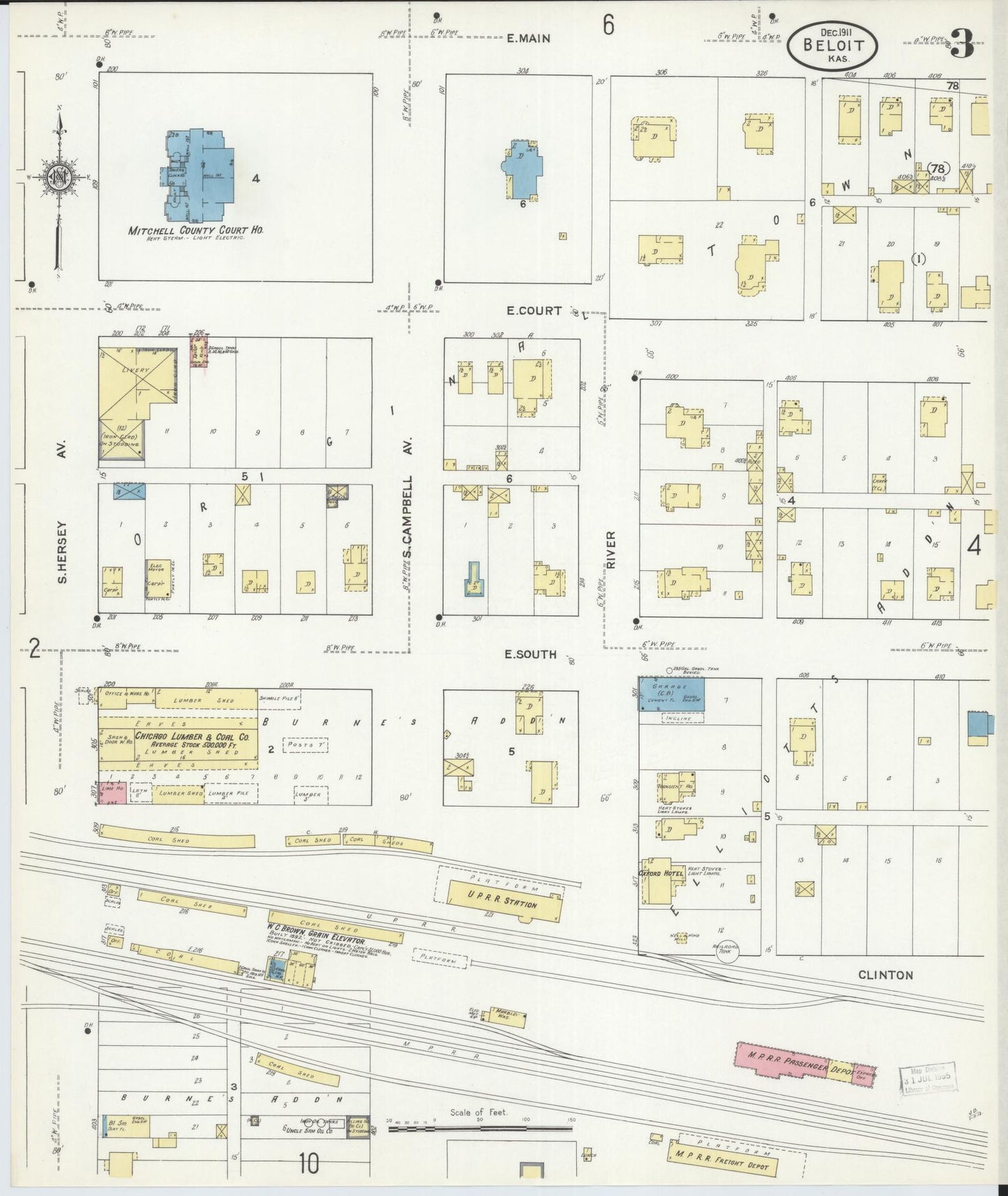 Sanborn Fire Insurance Map from Beloit, Mitchell County, Kansas (1911), Sheet #0003 - Complete Map Set gallery image, historic Sanborn map, vintage wall art, Kansas Kansas