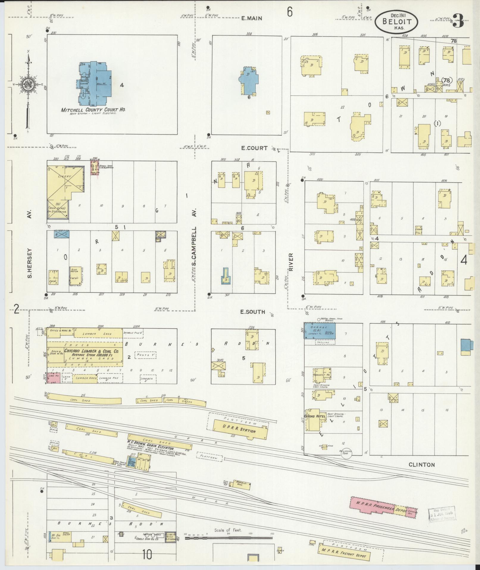 Sanborn Fire Insurance Map from Beloit, Mitchell County, Kansas (1911), Sheet #0003 - Complete Map Set gallery image, historic Sanborn map, vintage wall art, Kansas Kansas