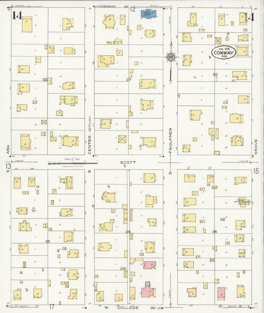 Sanborn Fire Insurance Map from Conway, Faulkner County, Arkansas (1926), Sheet #0014 - Historic Sanborn Fire Insurance Map Print, vintage old map wall art, antique decor, genealogy gift, Arkansas Arkansas map