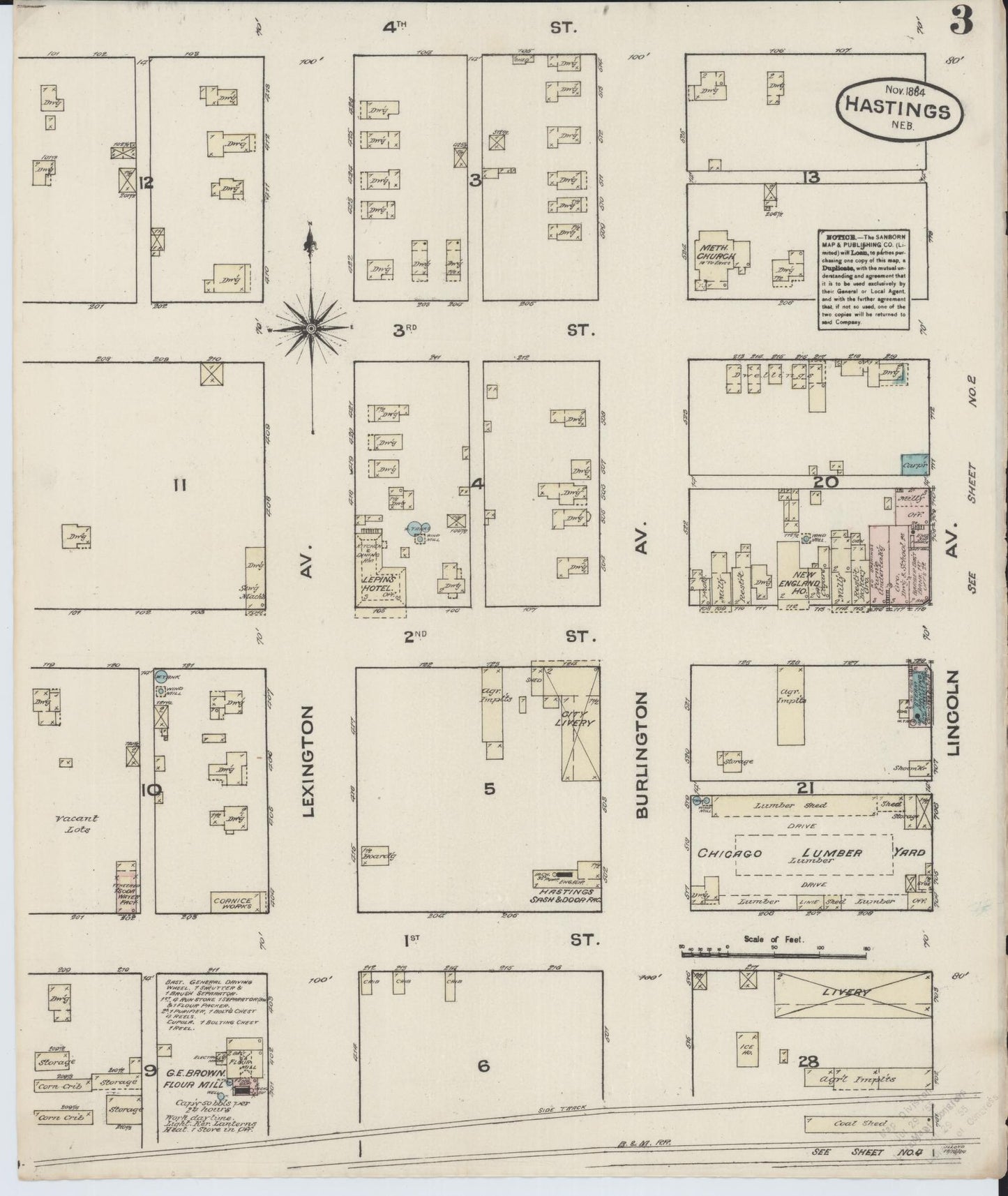 Sanborn Fire Insurance Map from Hastings, Adams County, Nebraska (1884), Sheet #0003 - Complete Map Set gallery image, historic Sanborn map, vintage wall art, Nebraska Nebraska
