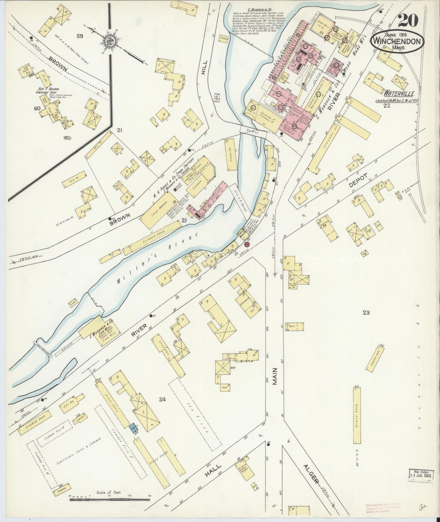 Sanborn Fire Insurance Map from Winchendon, Worcester County, Massachusetts (1914), Sheet #0020 - Complete Map Set gallery image, historic Sanborn map, vintage wall art, Massachusetts Massachusetts