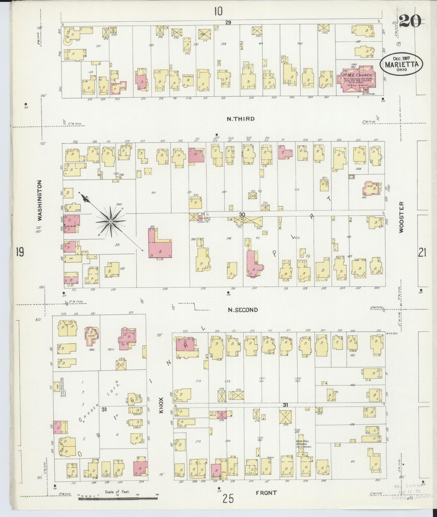 Sanborn Fire Insurance Map from Marietta, Washington County, Ohio (1907), Sheet #0020 - Historic Sanborn Fire Insurance Map Print, vintage old map wall art, antique decor, genealogy gift, Ohio Ohio map