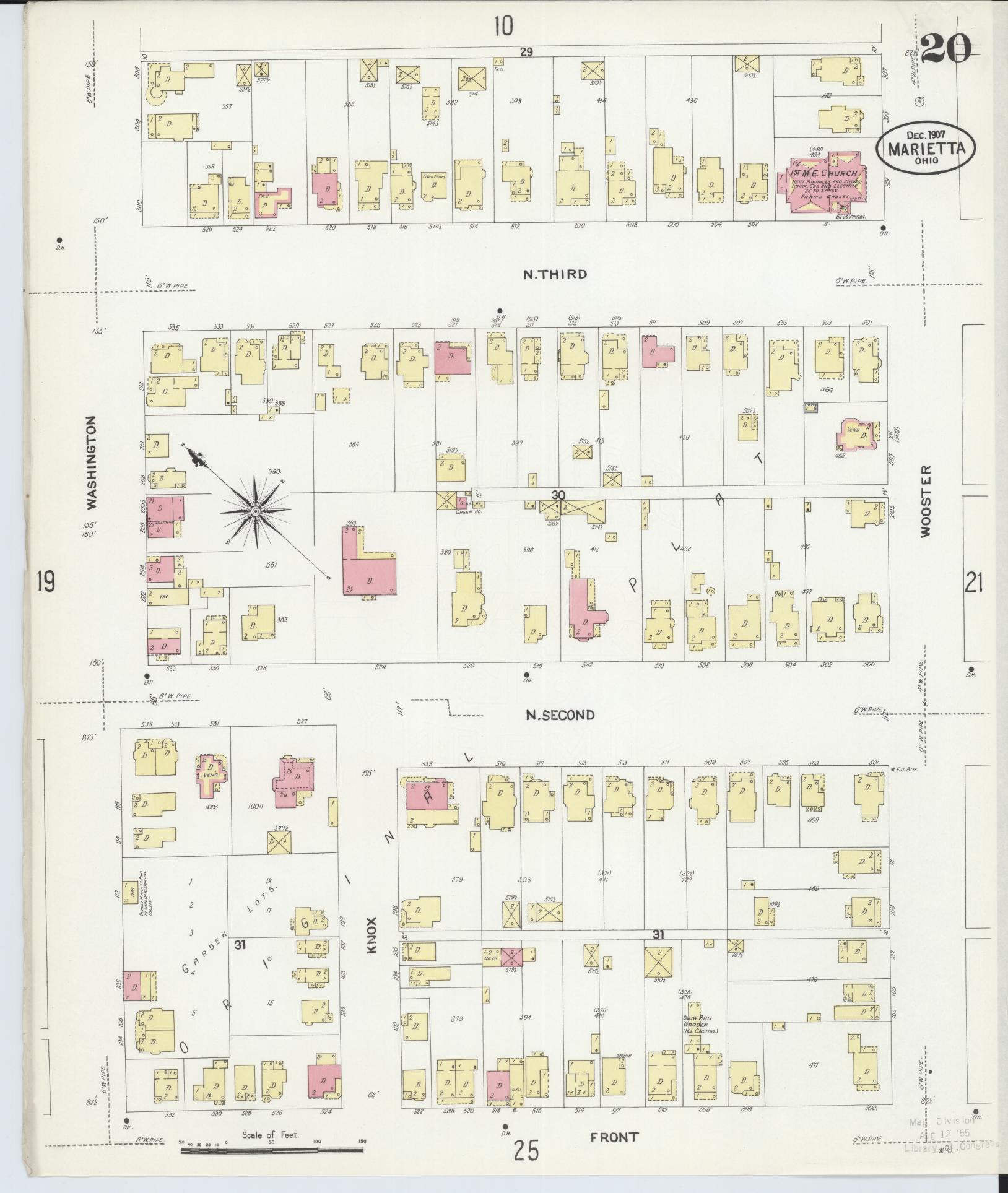 Sanborn Fire Insurance Map from Marietta, Washington County, Ohio (1907), Sheet #0020 - Historic Sanborn Fire Insurance Map Print, vintage old map wall art, antique decor, genealogy gift, Ohio Ohio map