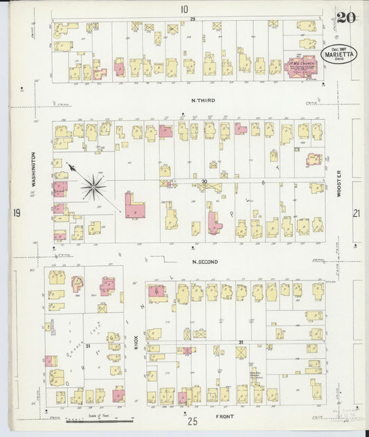Sanborn Fire Insurance Map from Marietta, Washington County, Ohio (1907), Sheet #0020 - Historic Sanborn Fire Insurance Map Print, vintage old map wall art, antique decor, genealogy gift, Ohio Ohio map