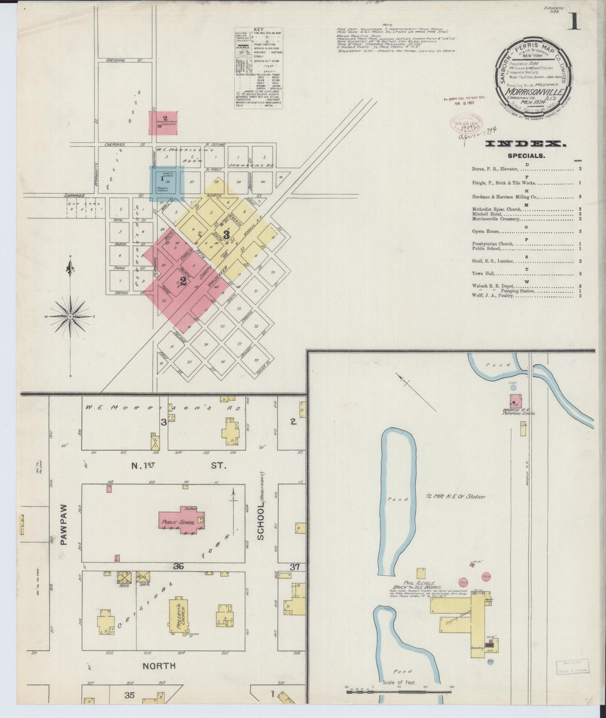 Sanborn Fire Insurance Map from Morrisonville, Christian County, Illinois (1894), Sheet #0001 - Complete Map Set gallery image, historic Sanborn map, vintage wall art, Illinois Illinois