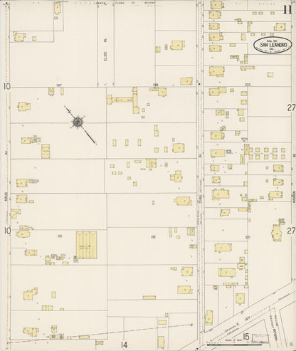 Sanborn Fire Insurance Map from San Leandro, Alameda County, California (1917), Sheet #0011 - Complete Map Set gallery image, historic Sanborn map, vintage wall art, California California