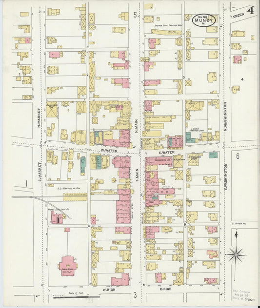 Sanborn Fire Insurance Map from Muncy, Lycoming County, Pennsylvania (1906), Sheet #0004 - Historic Sanborn Fire Insurance Map Print, vintage old map wall art, antique decor, genealogy gift, Pennsylvania Pennsylvania map