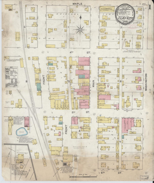 Sanborn Fire Insurance Map from Clay City, Clay County, Indiana (1892), Sheet #0001 - Historic Sanborn Fire Insurance Map Print, vintage old map wall art, antique decor, genealogy gift, Indiana Indiana map