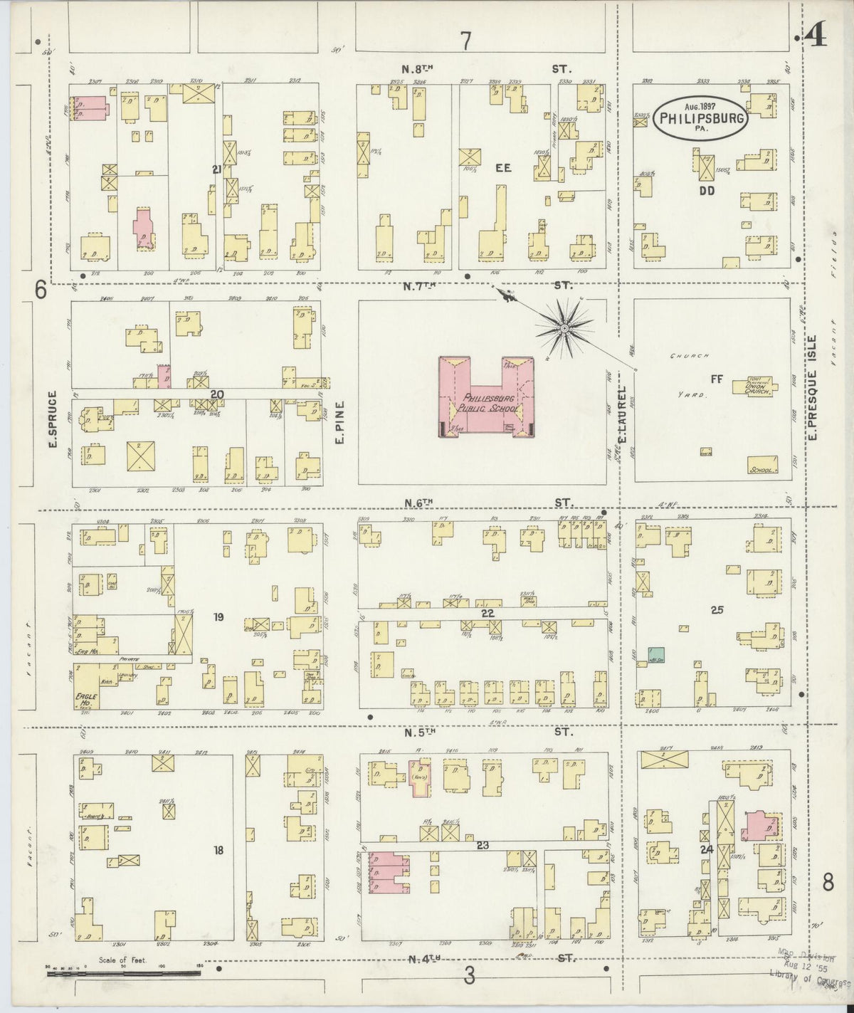Sanborn Fire Insurance Map from Philipsburg, Centre County, Pennsylvania (1897), Sheet #0004 - Historic Sanborn Fire Insurance Map Print, vintage old map wall art, antique decor, genealogy gift, Pennsylvania Pennsylvania map