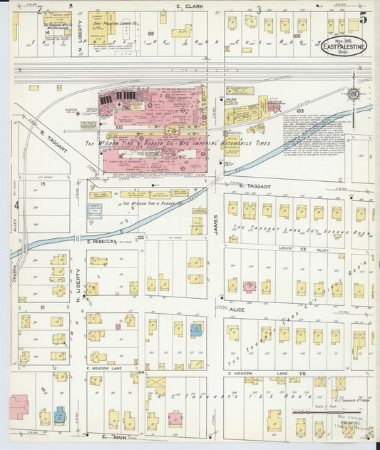 Sanborn Fire Insurance Map from East Palestine, Columbiana County, Ohio (1915), Sheet #0005 - Historic Sanborn Fire Insurance Map Print, vintage old map wall art, antique decor, genealogy gift, Ohio Ohio map
