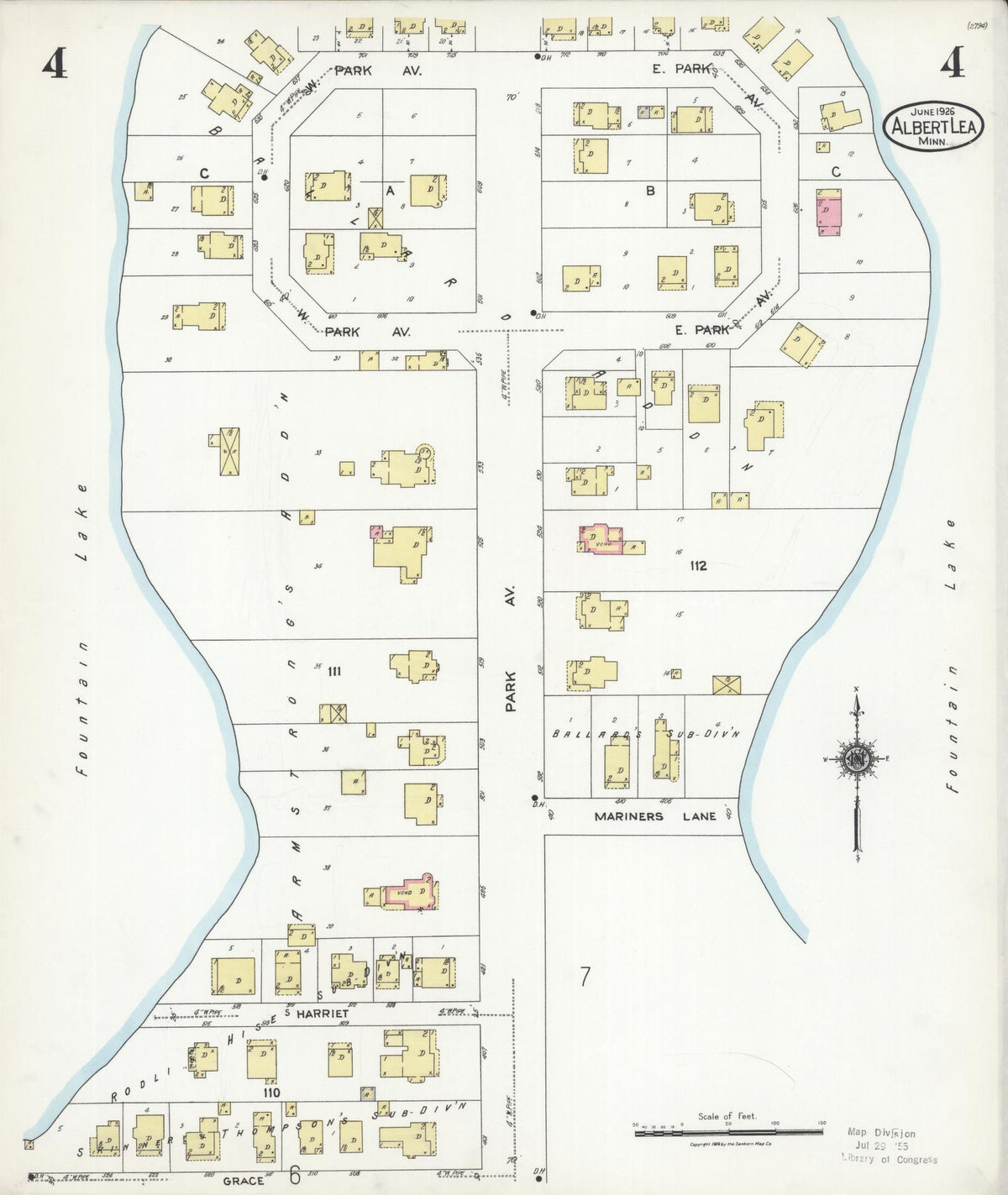 Sanborn Fire Insurance Map from Albert Lea, Freeborn County, Minnesota (1926), Sheet #0004 - Complete Map Set gallery image, historic Sanborn map, vintage wall art, Minnesota Minnesota