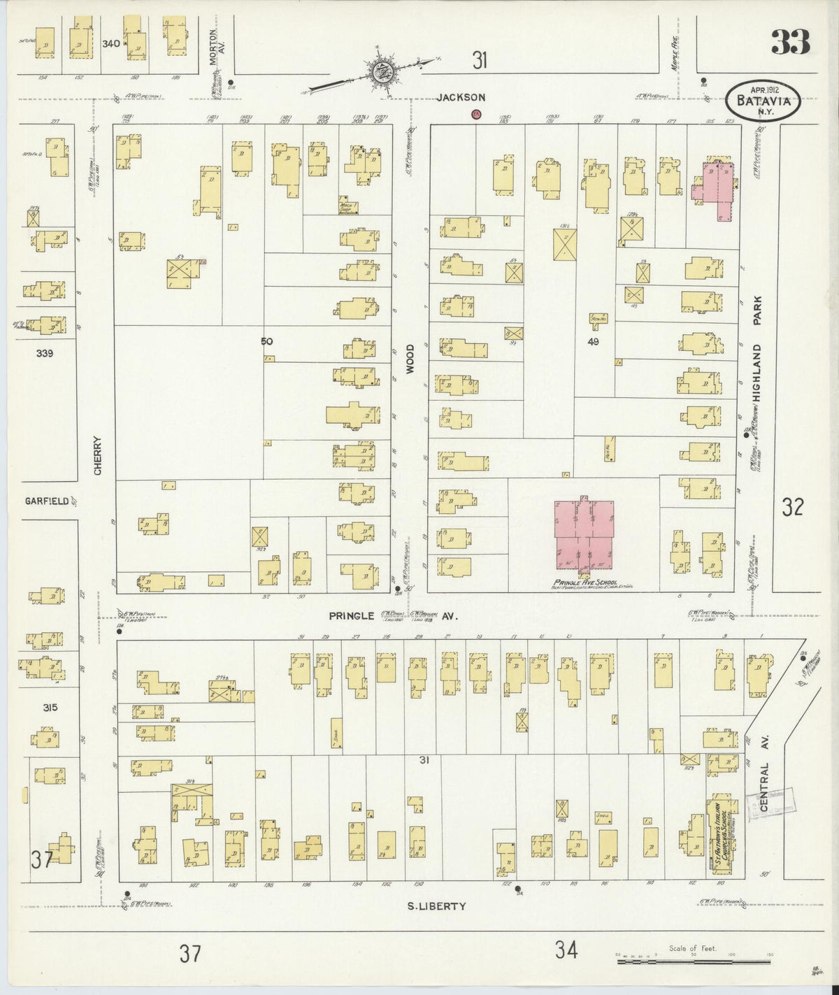 Sanborn Fire Insurance Map from Batavia, Genesee County, New York (1912), Sheet #0033 - Complete Map Set gallery image, historic Sanborn map, vintage wall art, New York New York