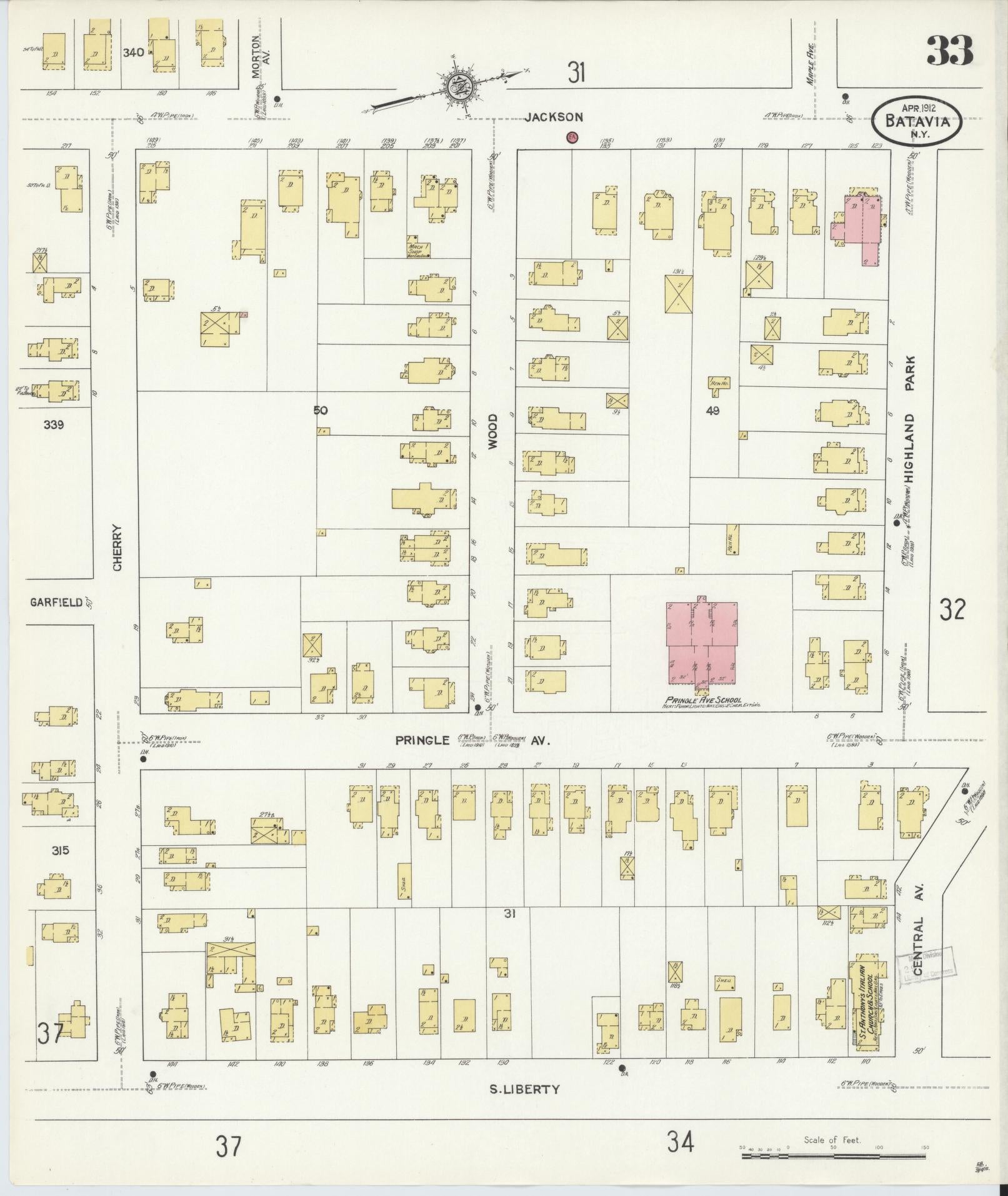 Sanborn Fire Insurance Map from Batavia, Genesee County, New York (1912), Sheet #0033 - Complete Map Set gallery image, historic Sanborn map, vintage wall art, New York New York