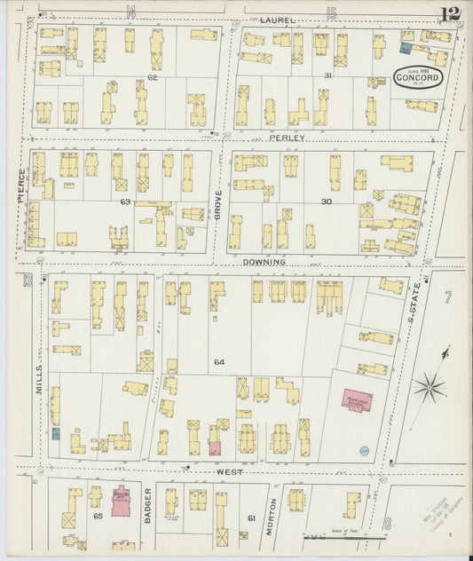 Sanborn Fire Insurance Map from Concord, Merrimack County, New Hampshire (1893), Sheet #0012 - Historic Sanborn Fire Insurance Map Print, vintage old map wall art, antique decor, genealogy gift, New Hampshire New Hampshire map