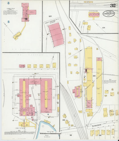 Sanborn Fire Insurance Map from Charlotte, Mecklenburg County, North Carolina (1905), Sheet #0032 - Historic Sanborn Fire Insurance Map Print, vintage old map wall art, antique decor, genealogy gift, North Carolina North Carolina map