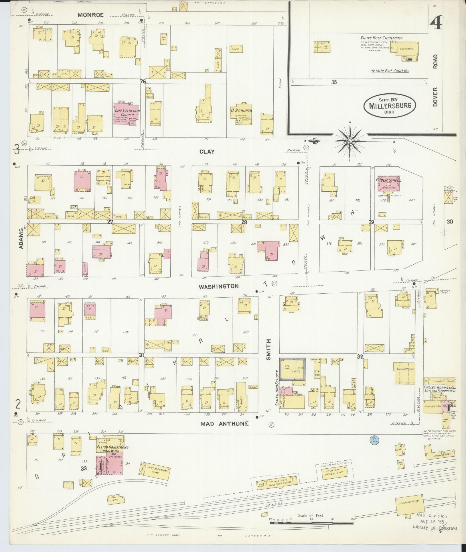 Sanborn Fire Insurance Map from Millersburg, Holmes County, Ohio (1907), Sheet #0004 - Complete Map Set gallery image, historic Sanborn map, vintage wall art, Ohio Ohio