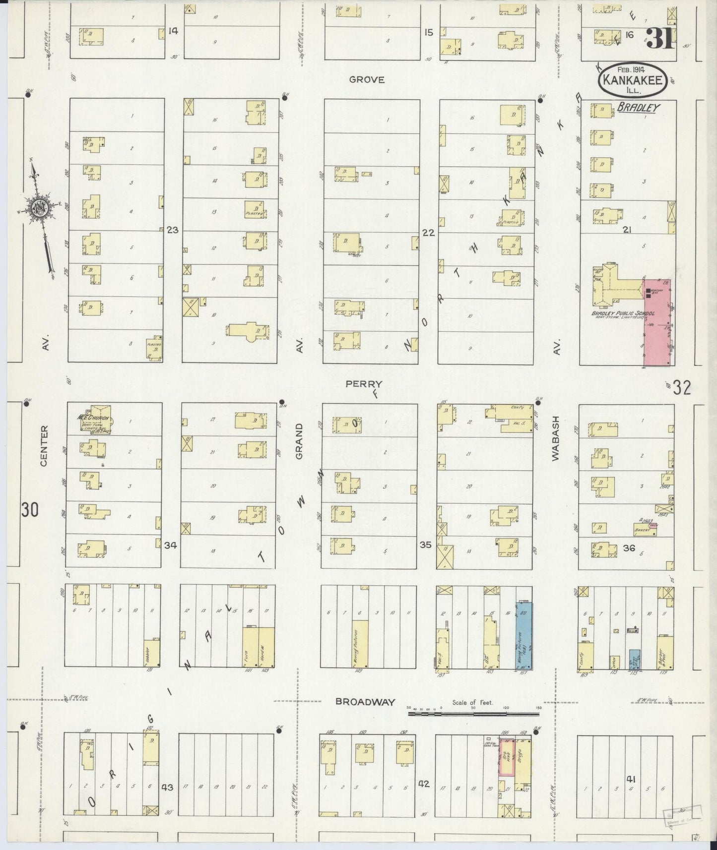 Sanborn Fire Insurance Map from Kankakee, Kankakee County, Illinois (1914), Sheet #0031 - Complete Map Set gallery image, historic Sanborn map, vintage wall art, Illinois Illinois