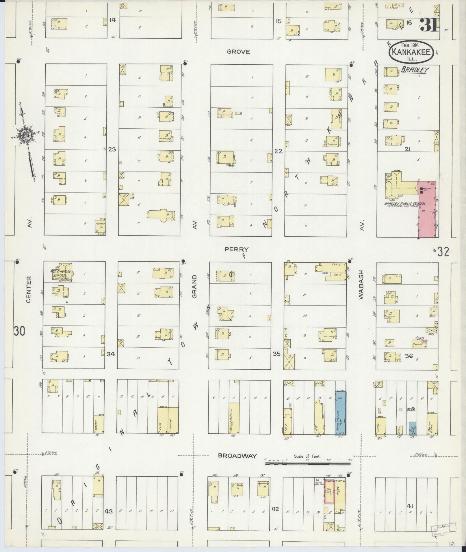 Sanborn Fire Insurance Map from Kankakee, Kankakee County, Illinois (1914), Sheet #0031 - Complete Map Set gallery image, historic Sanborn map, vintage wall art, Illinois Illinois
