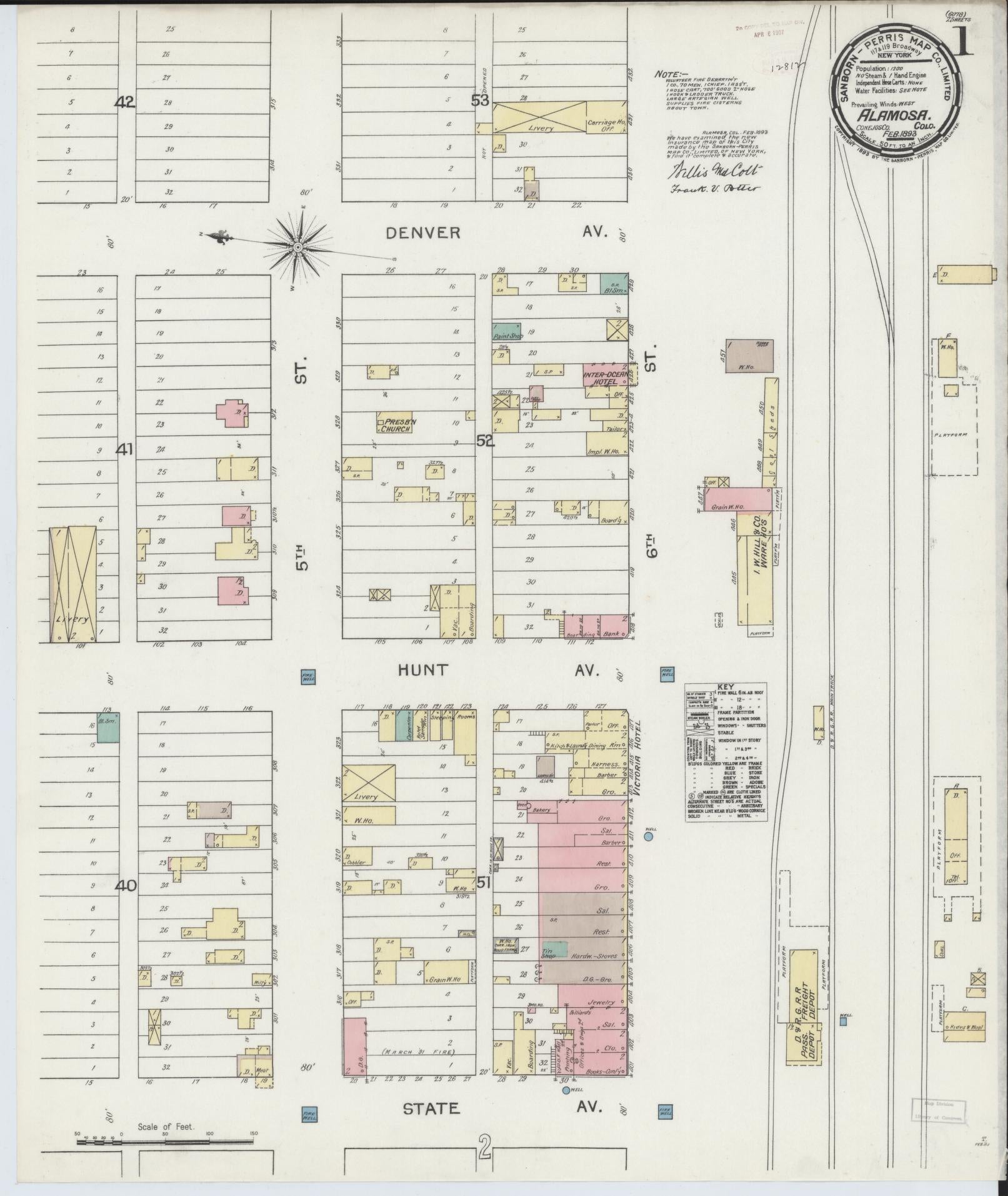 Sanborn Fire Insurance Map from Alamosa, Alamosa County, Colorado (1893), Sheet #0001 - Historic Sanborn Fire Insurance Map Print, vintage old map wall art, antique decor, genealogy gift, Colorado Colorado map