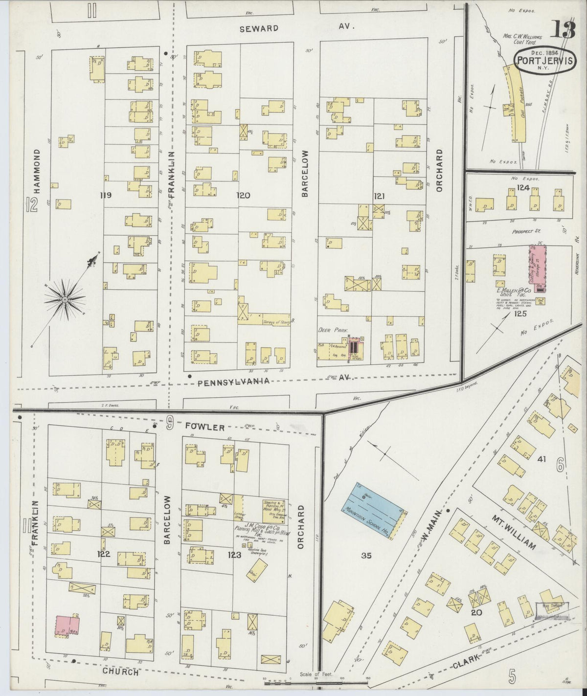 Sanborn Fire Insurance Map from Port Jervis, Orange County, New York (1894), Sheet #0013 - Historic Sanborn Fire Insurance Map Print, vintage old map wall art, antique decor, genealogy gift, New York New York map