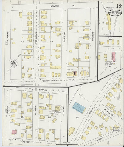 Sanborn Fire Insurance Map from Port Jervis, Orange County, New York (1894), Sheet #0013 - Historic Sanborn Fire Insurance Map Print, vintage old map wall art, antique decor, genealogy gift, New York New York map